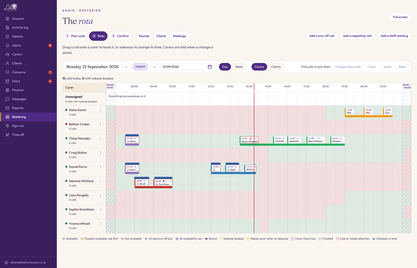 Lilies rota and carer timelines